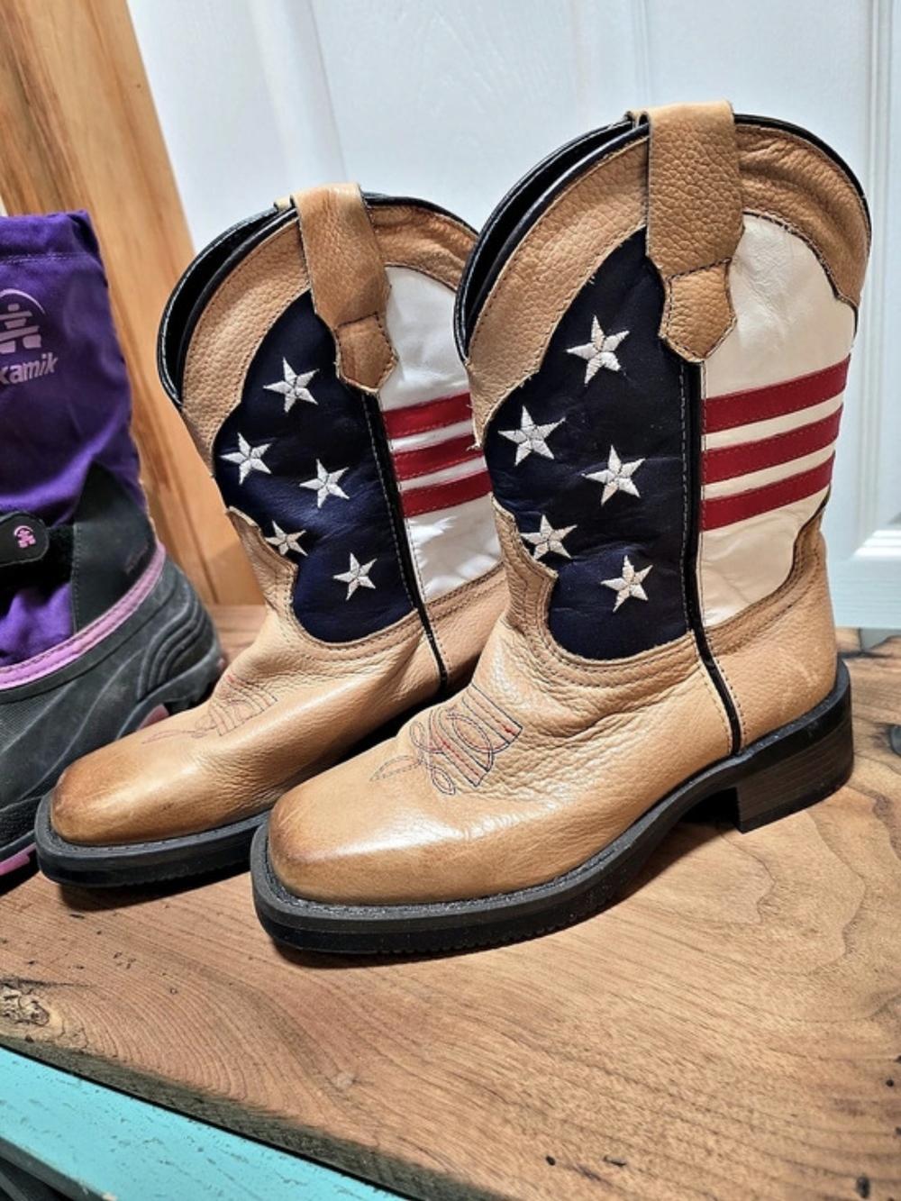 Dan Post American Flag Western Boots Kids' Western Boots in Brown & Blue